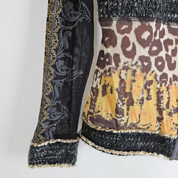 Lulu-H Patchwork Knit Cardigan Zip Front Animal Print Sz. Large Mob Wife - Picture 2 of 10